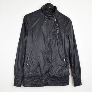 SOIA & KYO Biker Nylon Lightweight Asymmetrical Full Zip Jacket in Black